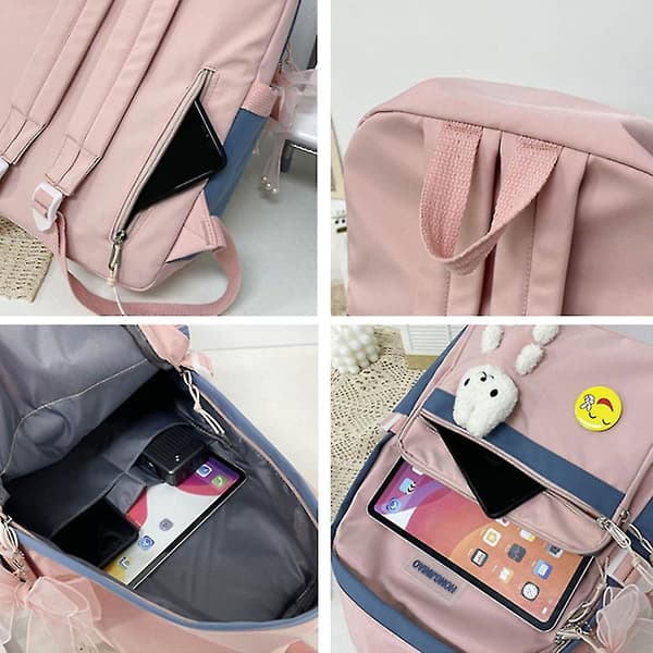 Fashion College Bow Pendant Backpack Pink