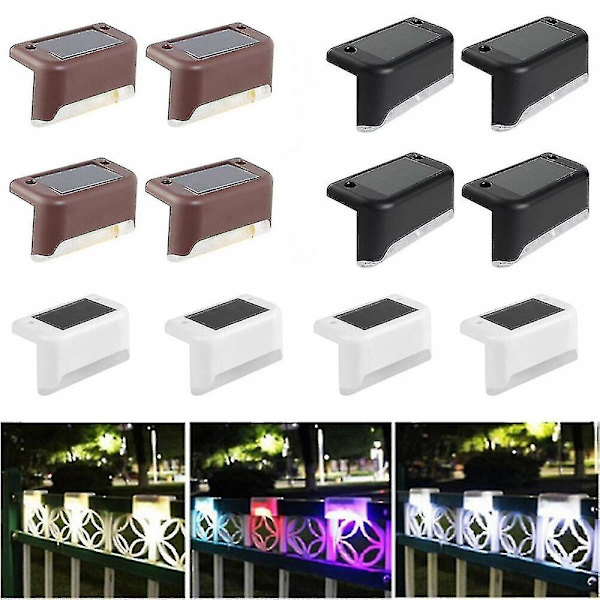 4 Pakke Solcelle Dekklys Led Solcelle Trapp Lys Vanntett Gjerdelys For Utendørs Trapp Gjerde Black Cold Light