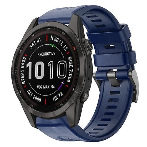 För Garmin Fenix ​​7s Sapphire Solar Metal Spänne Solid Color Silikon Watch Band Navy Blue