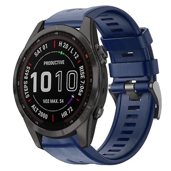 Til Garmin Fenix ​​7s Sapphire Solar Metal Spænde Ensfarvet Silikone Urbånd Navy Blue