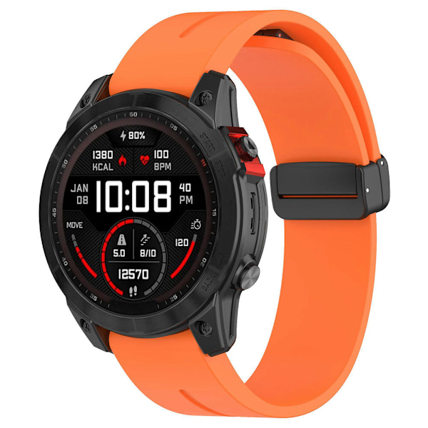 Svart spenne 22mm silikon klokkestropp for Garmin Fenix 7/forerunner 965/955/945/935 Orange