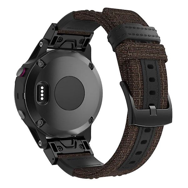 Klokkebånd i lerret og lær for Garmin Fenix5 Plus, håndleddsremstørrelse: 150+110 mm Brown