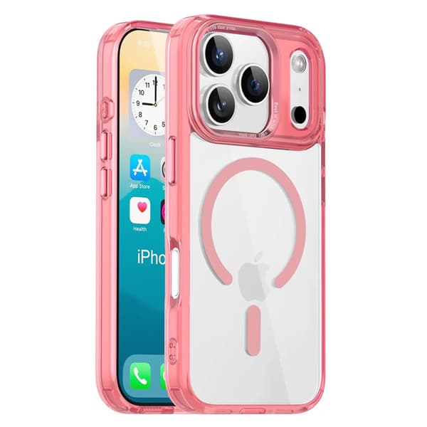 Deksel til iPhone 17 Pro Max, transparent fallsikkert beskyttelsesdeksel, rosa