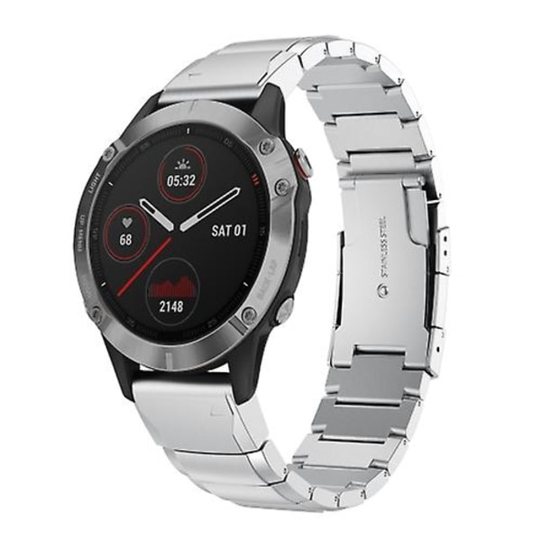 For Garmin Fenix ​​5x Plus 26mm Tortoise Shell rustfritt stål klokkebånd Sliver