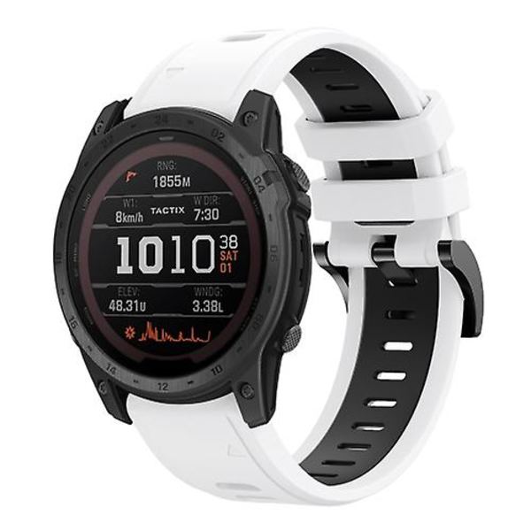 Til Garmin Tactix 7 / 7pro 26 mm tofarvet sports silikone urrem White-Black