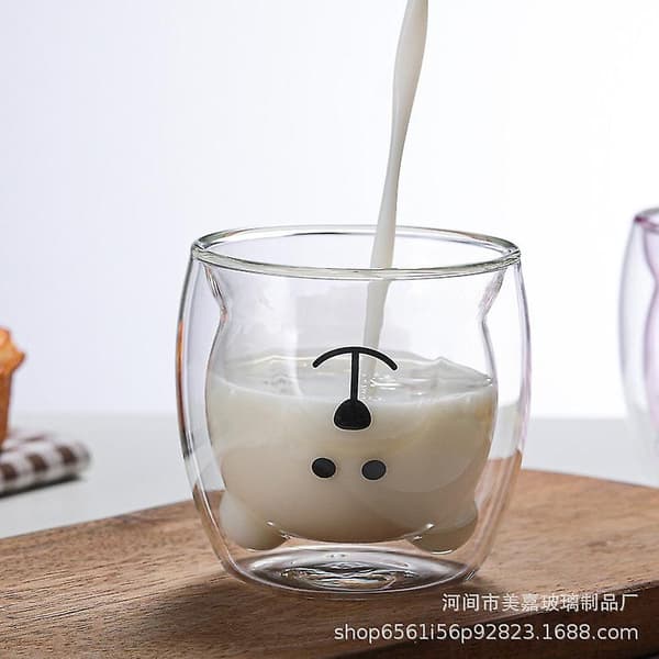 Cartoon Björnmugg Dubbelskiktat Transparent Glas Koppar Kaffe Mugg Pargåvor Class