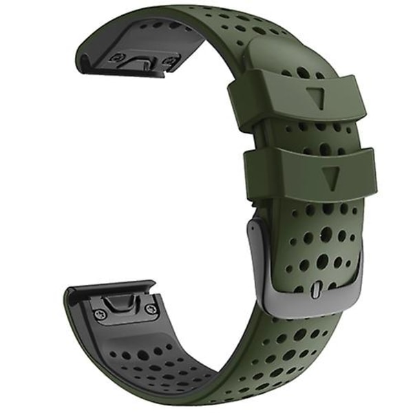 Til Garmin Fenix ​​6 To-farve Silikone Rundt Hul Quick Release Urbånd Army Green Black