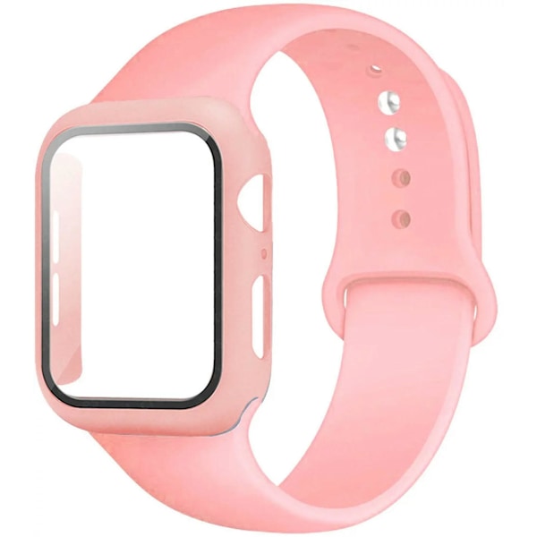 Etui + Rem for Apple Watch Band 44mm 40mm 38mm 42mm Silikonarmbånd med PC-skjermbeskytterdeksel iWatch 3 4 5 6 SE