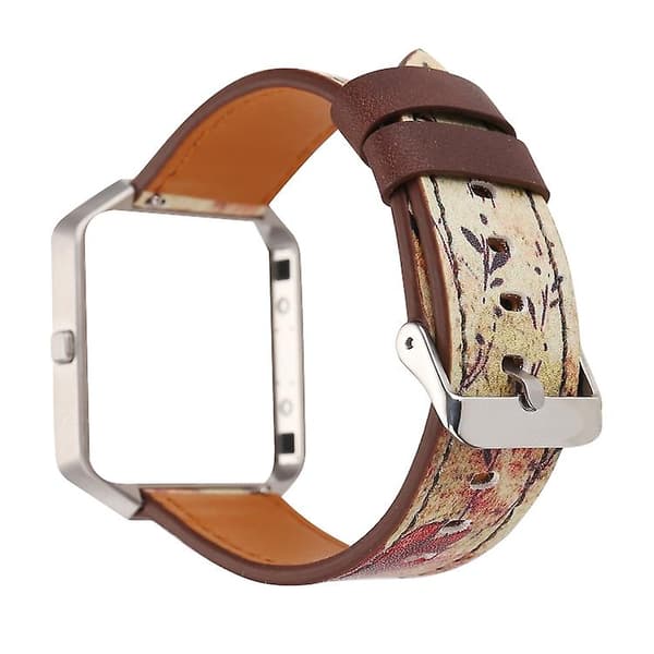 Til Fitbit Blaze Retro Flowers Series Læderurrem Red Flowers