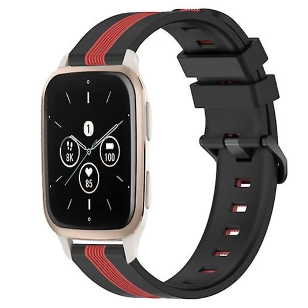 Til Garmin Forerunner Sq2 Music 20mm lodret tofarvet silikone urbånd Black-Red