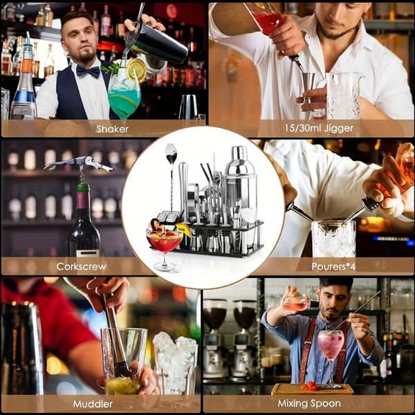 Cocktail Shaker Sett, 23-Deler Boston Bartender Kit i Rustfritt Stål med Akrylstativ