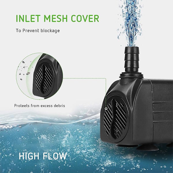 Dykpumpe, springvandspumpe med 4 sugekopper, 3 dyser US Plug  65W