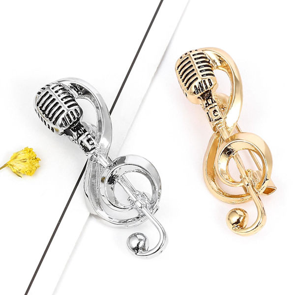 Mikrofon Broscher Utsökt musik Note Emalj Pin Guld Silver Lapel Pins Dekor Silver