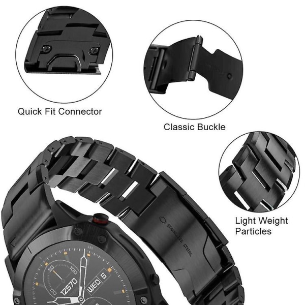 For Garmin Fenix ​​7 Solar 22mm Titanium Alloy Quick Release Watch Band Black