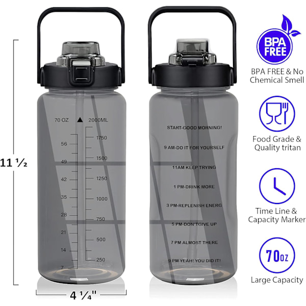 Puoli gallonan vesipullo hihnalla - 64oz inspiroiva kannu