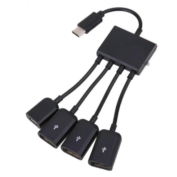 Feylan Type-C 3.1 4 i 1 Micro USB hub OTG kabelforlængeradapter til Android Samsung tablet hub med strømforsyning Black