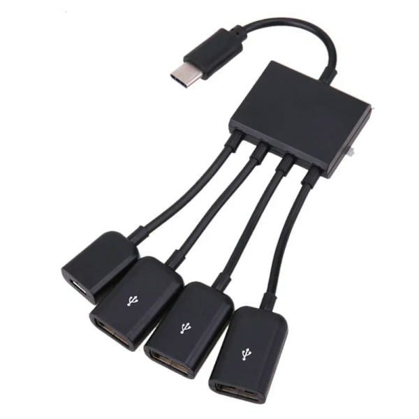 Feylan Type-C 3.1 4-in-1 Micro USB -keskitin OTG-kaapeli jatkopala sovitin Android Samsung -tabletille virtalähteellä Black