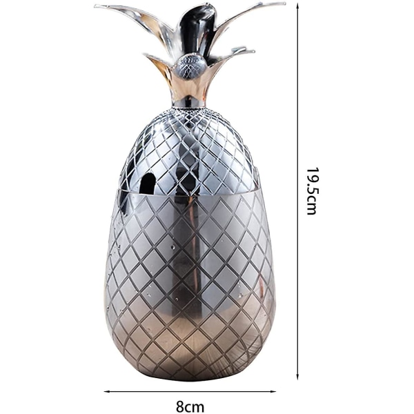 Ananas isspand med låg Drikkespand Metal rustfri stål isspand, cocktailtilbehør til drinks, 550 ml (sølv)