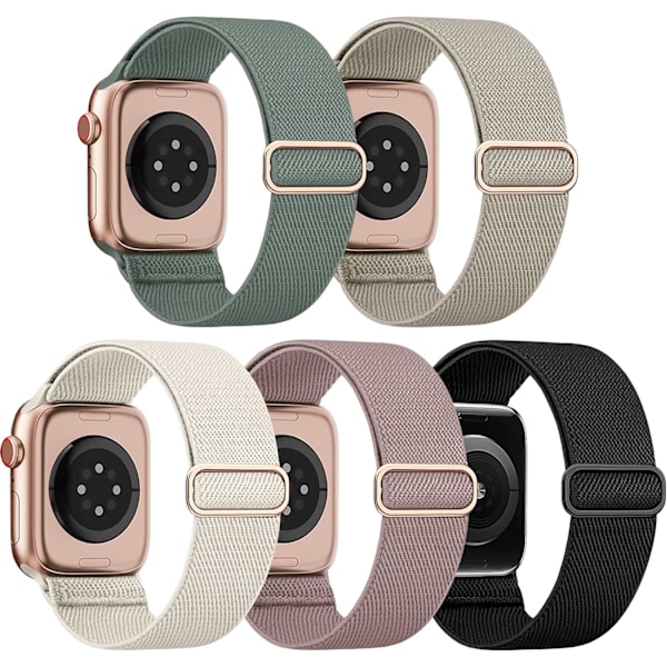 5-pak strækbart nylon kompatibelt til Apple Watch rem 38 mm E 38mm/40mm/41mm