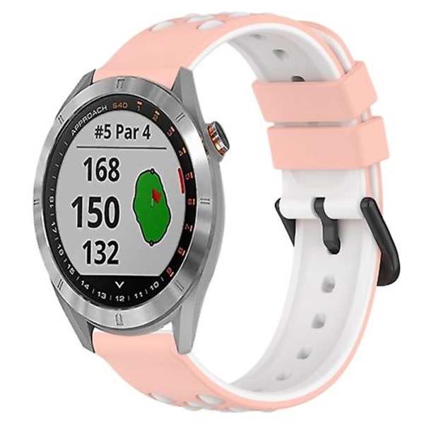 For Garmin Approach S40 20 mm tofarget porøs silikonklokkerem Pink-White
