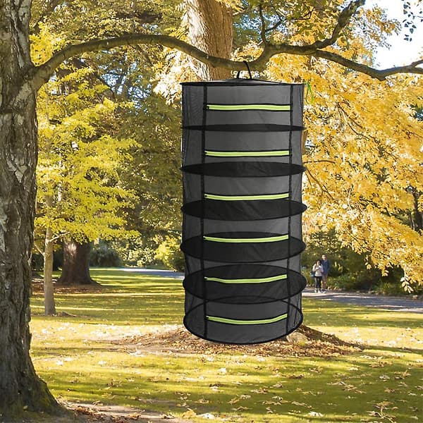 Urte tørrestativ plante hængende net dræn rack tørring net mesh tør net med gul lynlås 6 layer