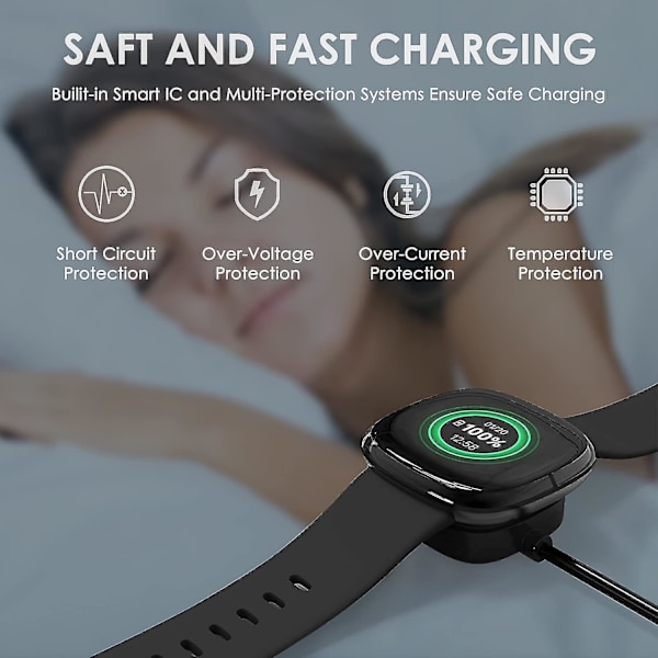 [2-pakkaus, 3,3 jalkaa] Latauskaapeli, joka on yhteensopiva Fitbit Sense/fitbit Versa 3:n kanssa, Vaihto USB latauskaapeli Telinetelakkatelineen power Smart Watille