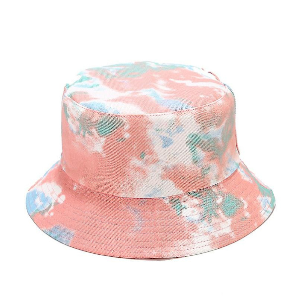 Vuxen Bucket Hat Fisherman Hat Vändbar Fiskehatt Färgglada Graffiti Kepsar Hip Hop Creative Tie Dye hatt Pink