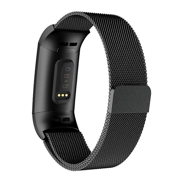 Til Fitbit Charger 3 Metal Magnetic Metal Watch Band Black