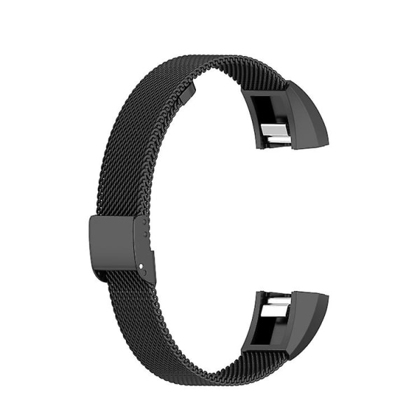 För Fitbit Alta / Alta Hr / Ace Watch Button Mesh Metal Replacement Strap Watchband Black