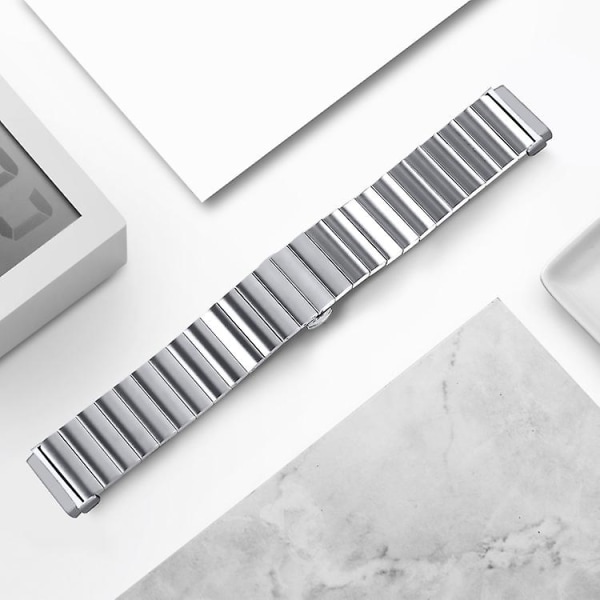 För Fitbit Versa 3 / Sense Universal Butterfly Buckle Metal Watch Band Silver