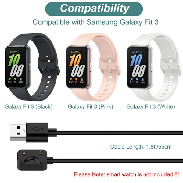 Oplader til Galaxy Fit 3 Sm-R390 1,8ft/55cm (sort)
