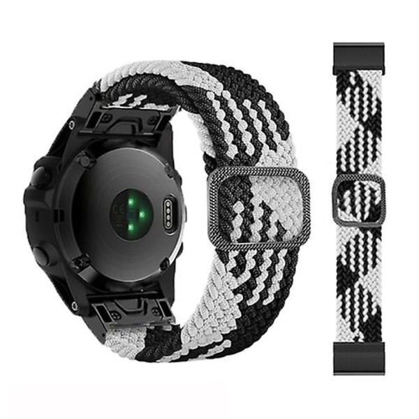 Til Garmin Fenix ​​7 Justerbar Nylon flettet Elasticity Watch Band Black White