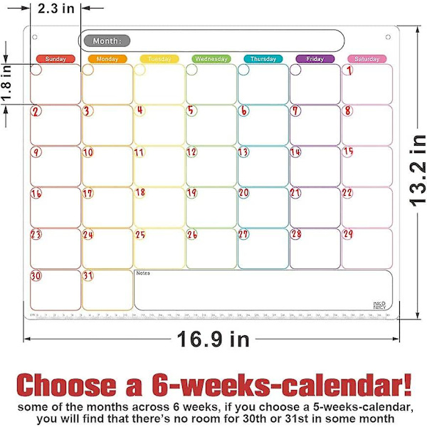 Torkmagnetisk kalender för kylskåp - Månatlig kalender för kylskåp