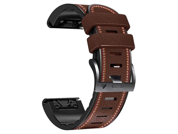 Rem for Garmin Fenix 7X Trefarget Sydd Silikon Lær Rem Kaffe