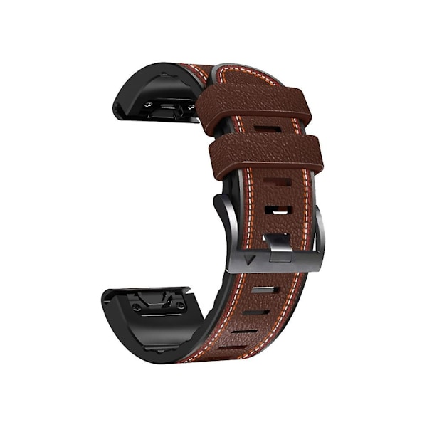 Rem til Garmin Fenix 7X Trefarvet syet silikone læder urrem Kaffe