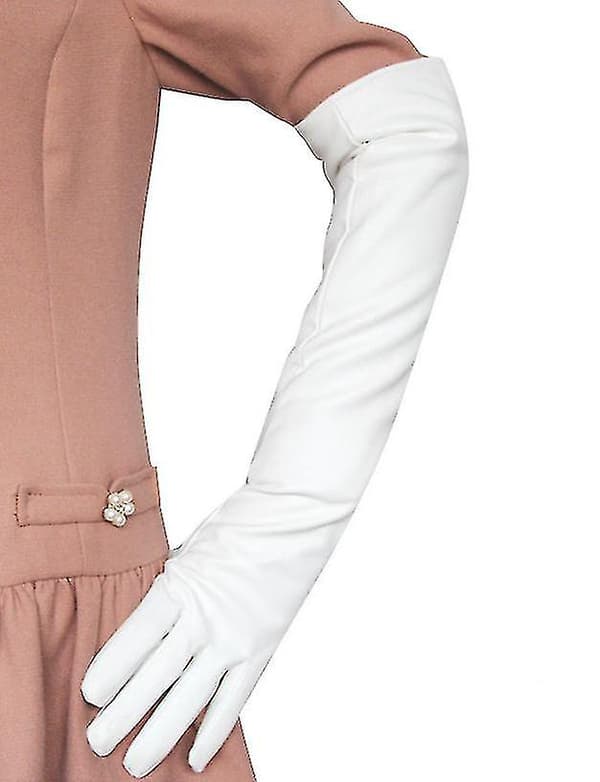 Simuleringshandskar för kvinnor Läder Silkeslent foder Långt över armbågen Elegant vante 50 cm Ns2 Black L