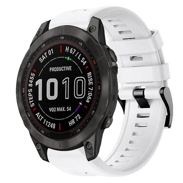 Til Garmin Fenix ​​7 metalspænde ensfarvet silikoneurrem White