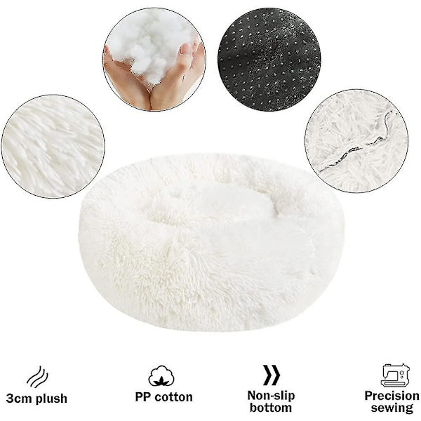 Calming Dog Cat Donut Bed - Fluffy Plush Puppy Kitten Cuddler Rund Seng. Varmt og mykt kjæledyr