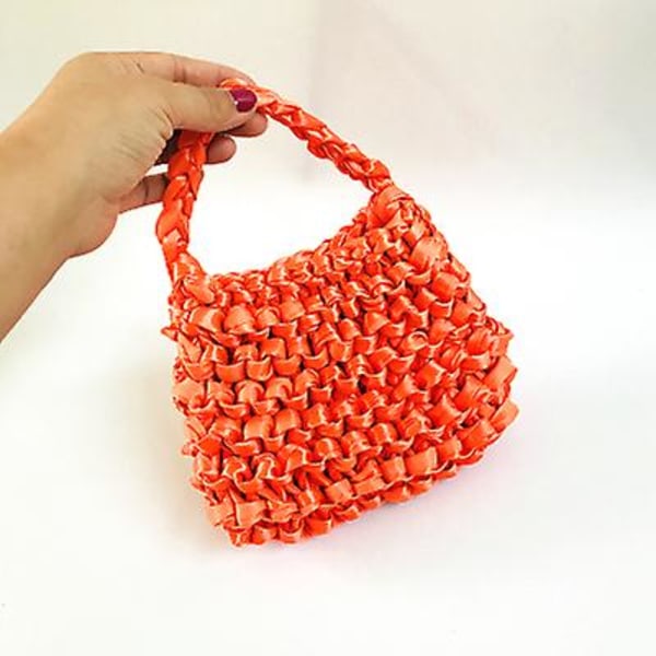 Håndlavet håndtaske ensfarvet bånd vævet dame clutch orange