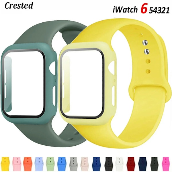 Armband + rem för Apple Watch 44mm 40mm 38mm 42mm silikonarmband med PC-skärmskyddsöverdrag iWatch 3 4 5 6 SE