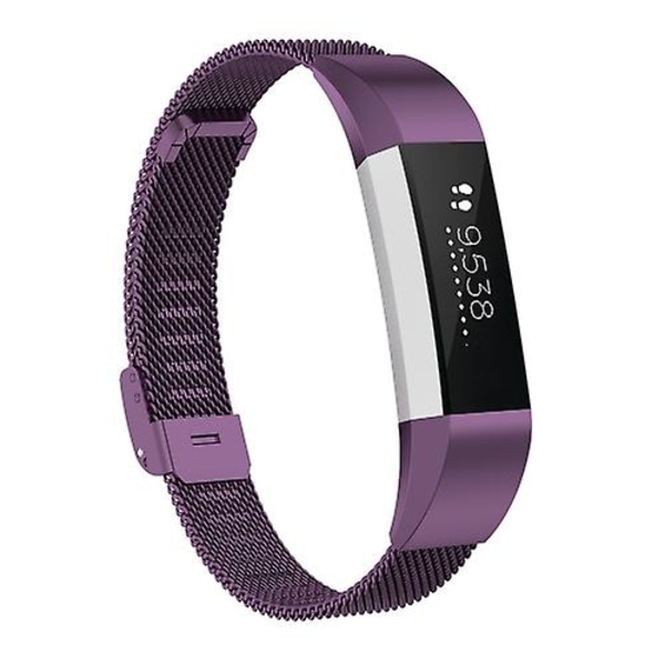 För Fitbit Alta / Alta Hr / Ace Watch Button Mesh Metal Replacement Strap Watchband Dark Purple