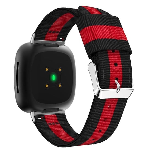 For Fitbit Versa 4 / Sense 2 Universal Stripe Nylon Watch Band Black Red Black