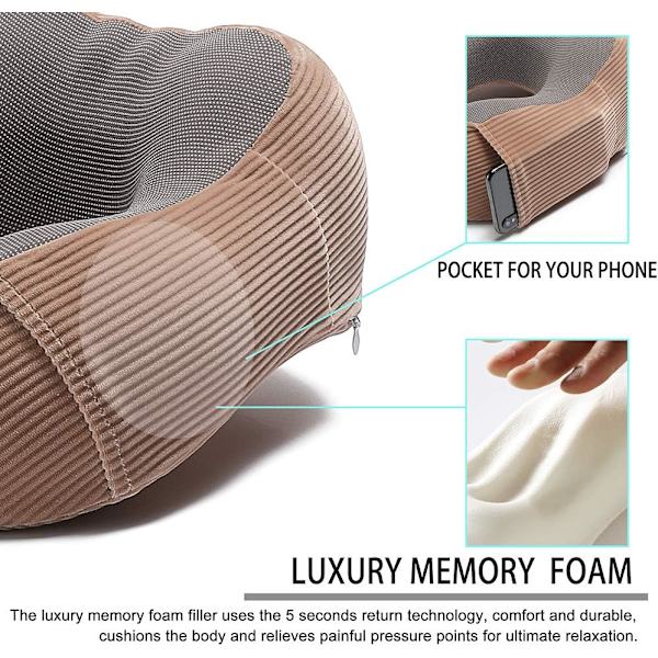 Resekudde i Memory Foam med 360-graders huvudstöd, brun