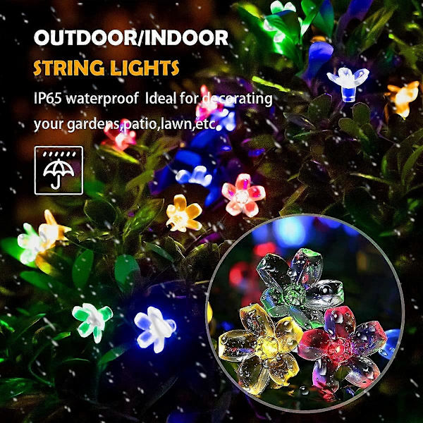 7M 50 LED Sakura Solar Cell Light String Garden Fairy Light 8 Flash Modes 7M