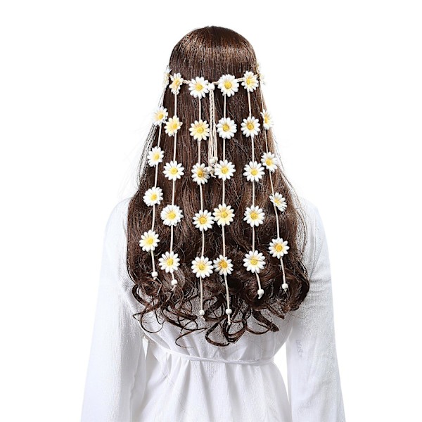 Flower Hippie Pannband Floral Crown - Solrosor Pärlor Justera Flower Headdress Håraccessoarer