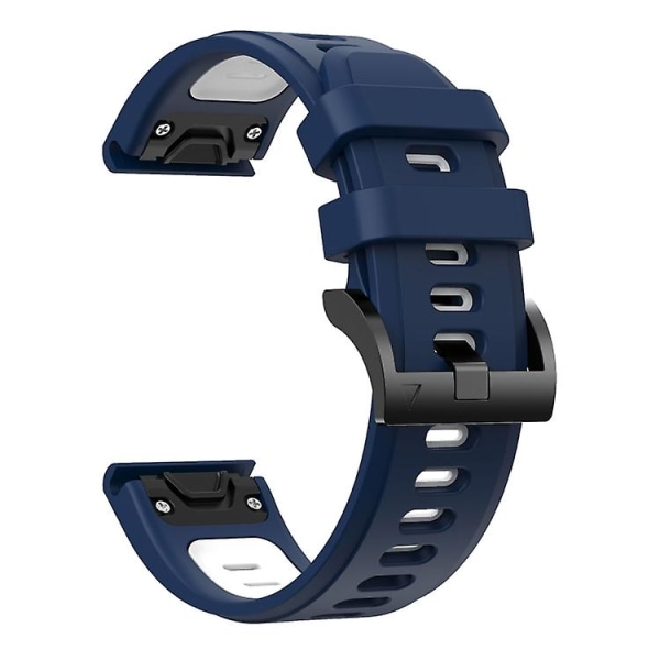 För Garmin Quatix 5 Sapphire 22mm Tvåfärgad Sports Silikon Watch Band Midnight Blue - White