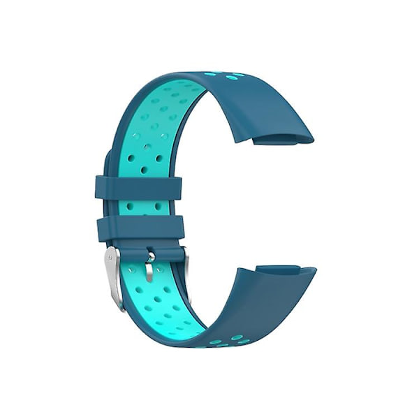 För Fitbit Charge 5 dubbelfärgad metall spänne hål silikon watch Blue Green