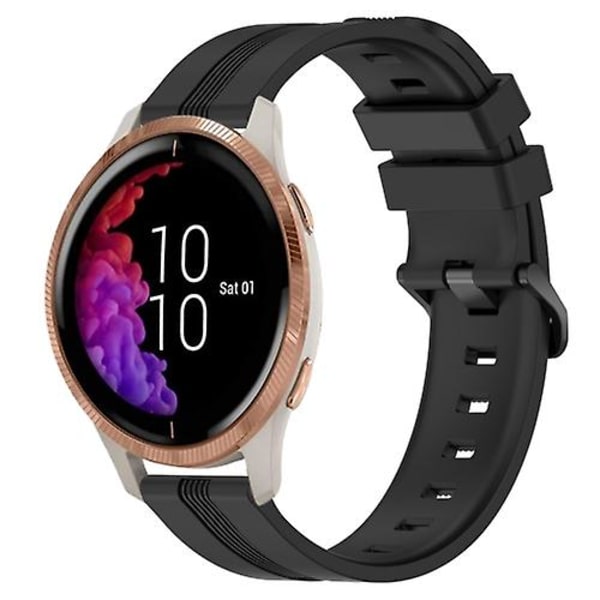Til Garmin Venu 20 mm konkav stribet Slicone urbånd Black