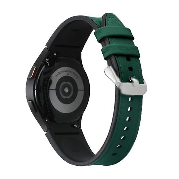 Læderrem til Samsung Galaxy Watch 4 Classic 44mm 40mm Ingen huller Silikone+læderarmbånd Correa Galaxy Watch 4 5 Pro Band green-silver Galaxy watch 5-5 proS-M