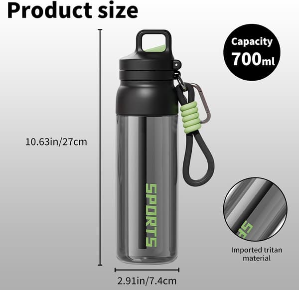 Stor bärbar sportvattenflaska 700 ml med sugrör, karbinhake White